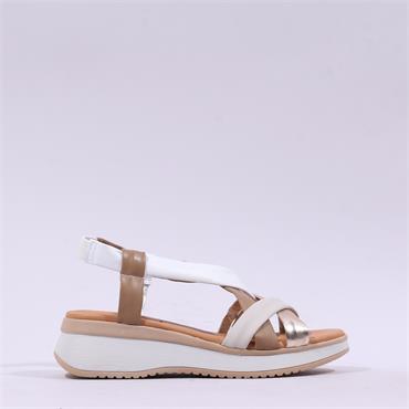 Oh My Sandals Low Wedge Strappy Sandal - White Combi